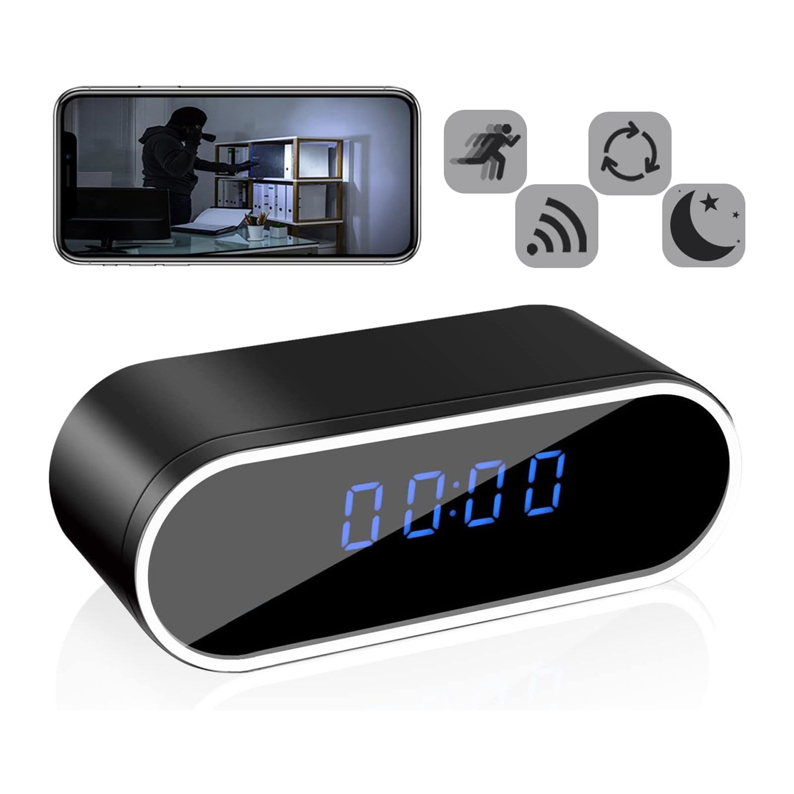 DIGITAL ALARM CLOCK AND WIFI CAMERA 1080P