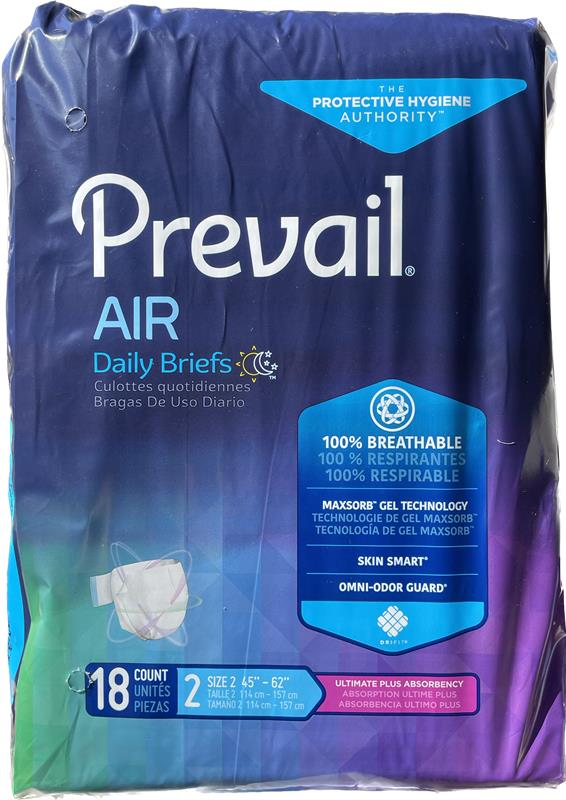 Prevail Air Daily Briefs Ultimate plus Absorbency Size 2 - 18 count Adult diaper