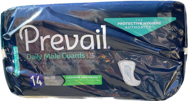 Prevail for Men Daily Male Guards – One Size, Maximum Absorbency | Pack of 14 or Case of 126 (9 x 14 Packs)