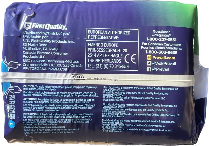 Prevail Air Overnight Briefs Size 1, 20 count Adult Diapers