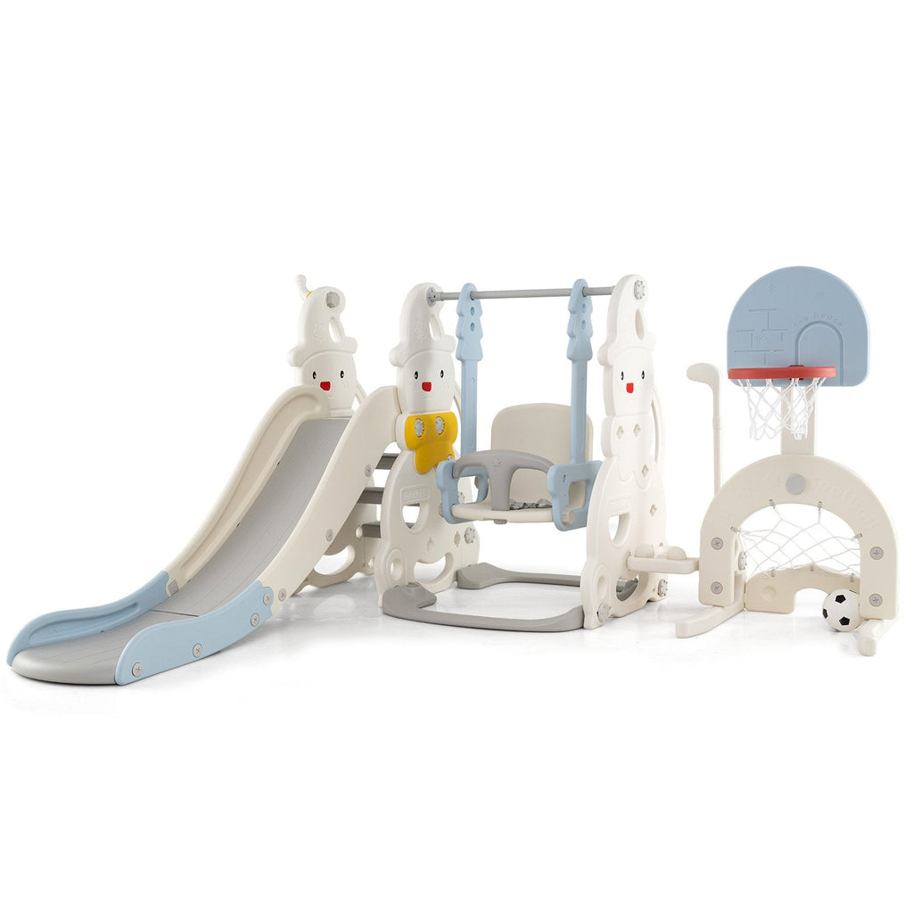 7 in 1 Toddler Slide and Swing Set with Height Adjustable Swing and Basketball Hoop