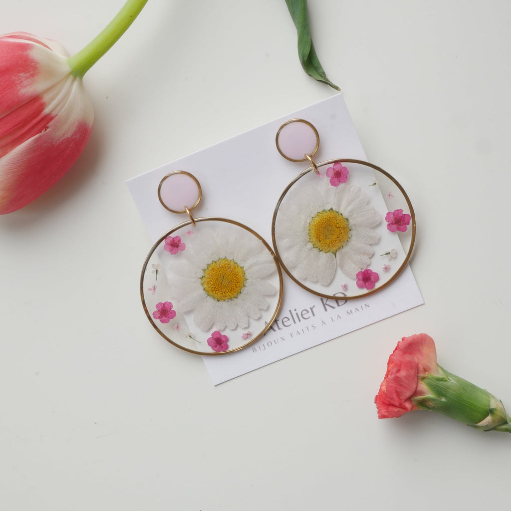Boucles d'oreilles duo rose - rond (XXL)