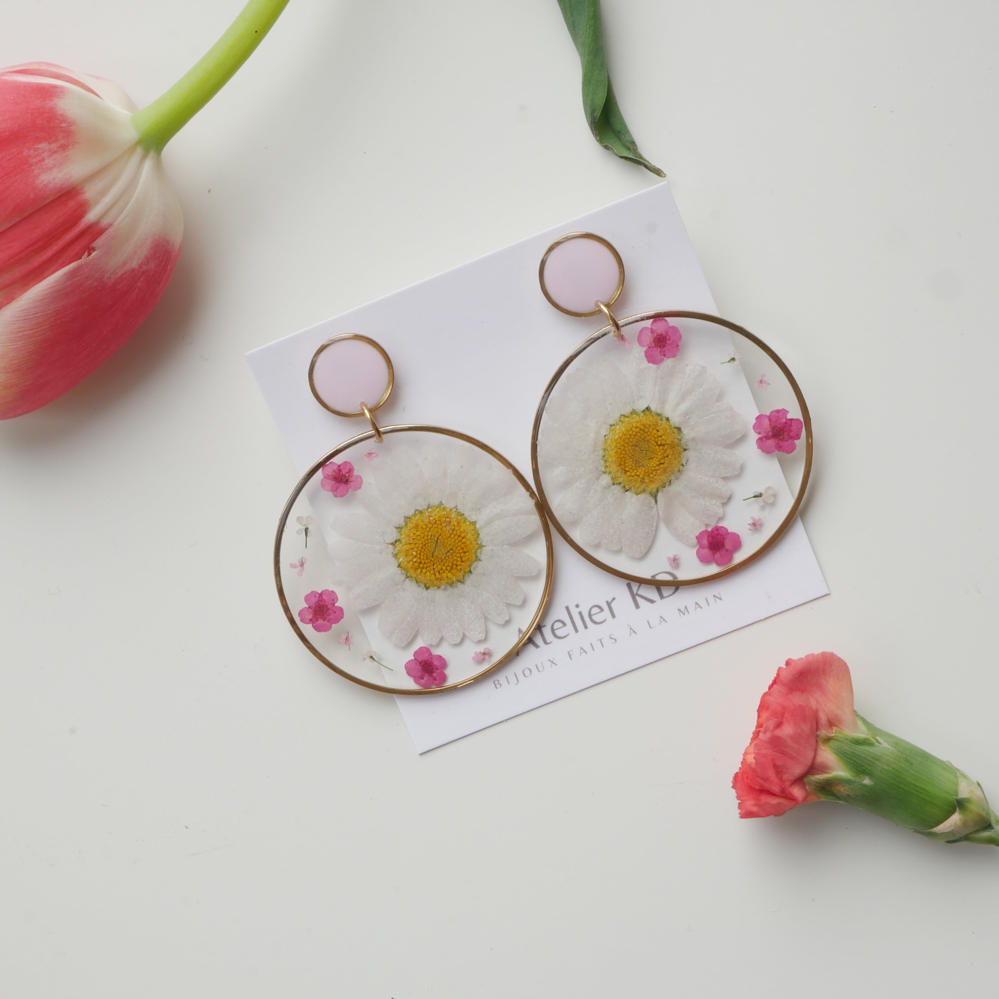 Boucles d'oreilles duo rose - rond (XXL)