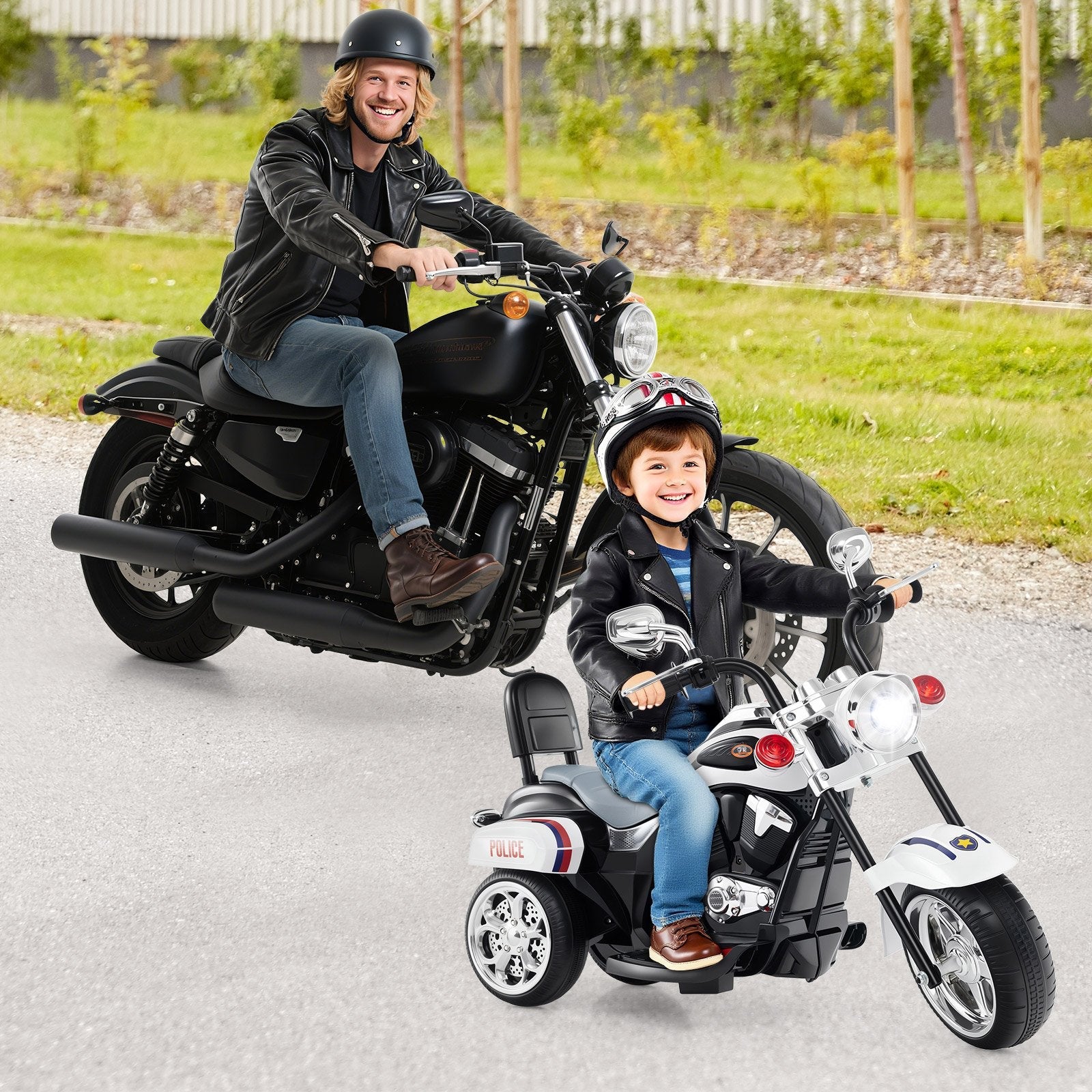 6V Powered Toddler 3-Wheel Motorbike Ride On Toy with Horn and Headlight-Black & Red