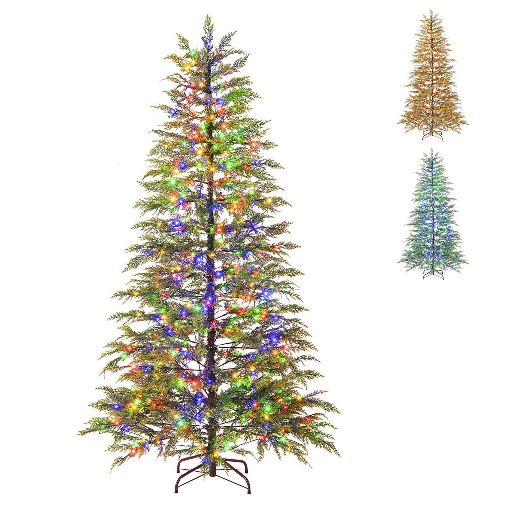 7.5 Feet Artificial Christmas Tree with Branch Tips and Colorful LED Lights