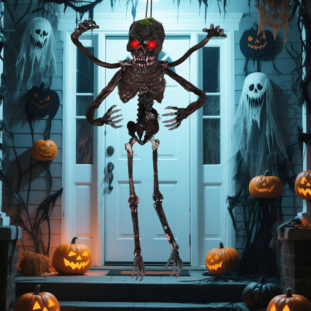 6 Feet Animated Halloween Decoration with 4 Arms  Red LED-lit Eyes & Spooky Sounds