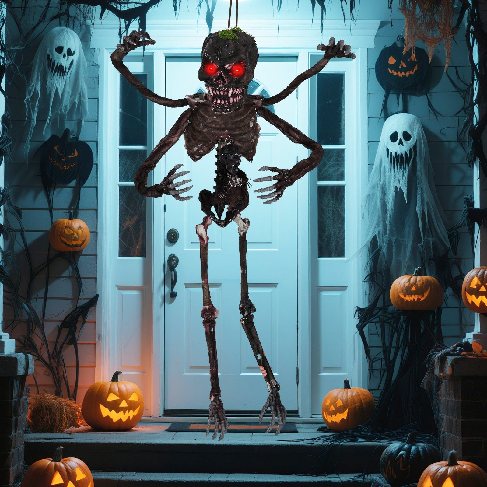 6 Feet Animated Halloween Decoration with 4 Arms  Red LED-lit Eyes & Spooky Sounds