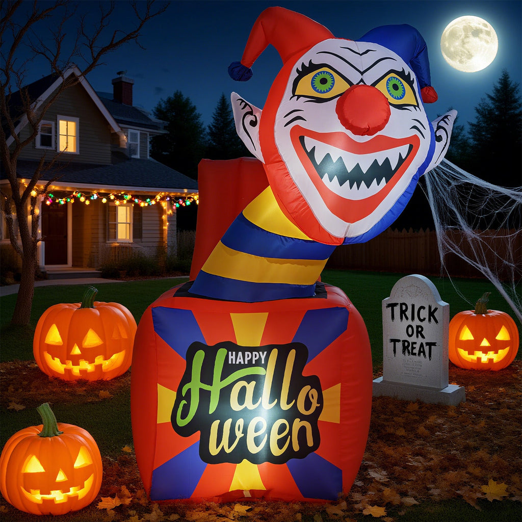 6 Ft Halloween Inflatable Clown with LED Lights for Indoor Outdoor Porch