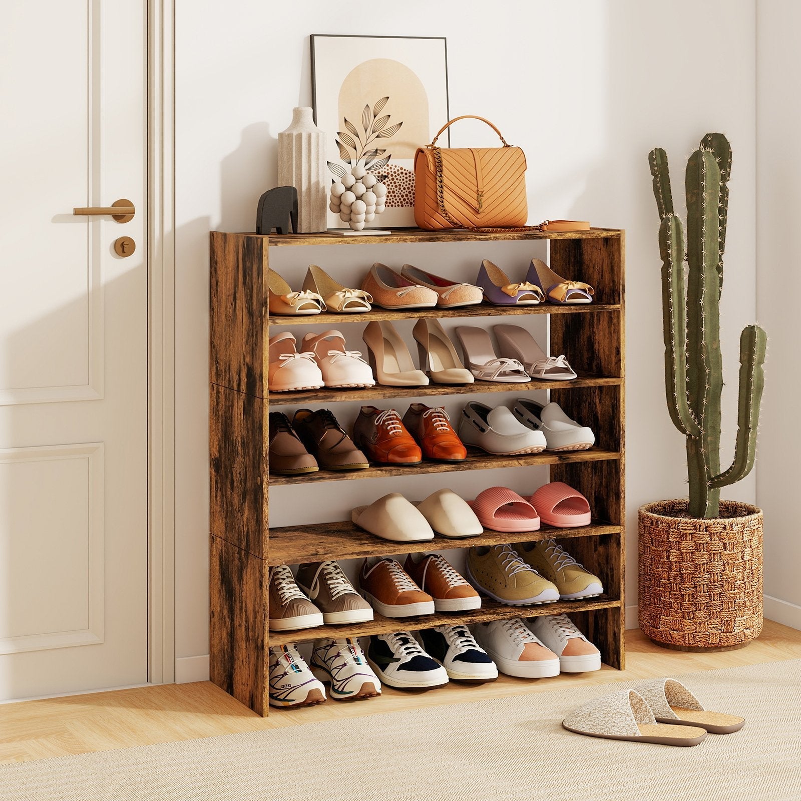 6-tier Shoe Rack with Anti-tipping Device for Entryway-Black