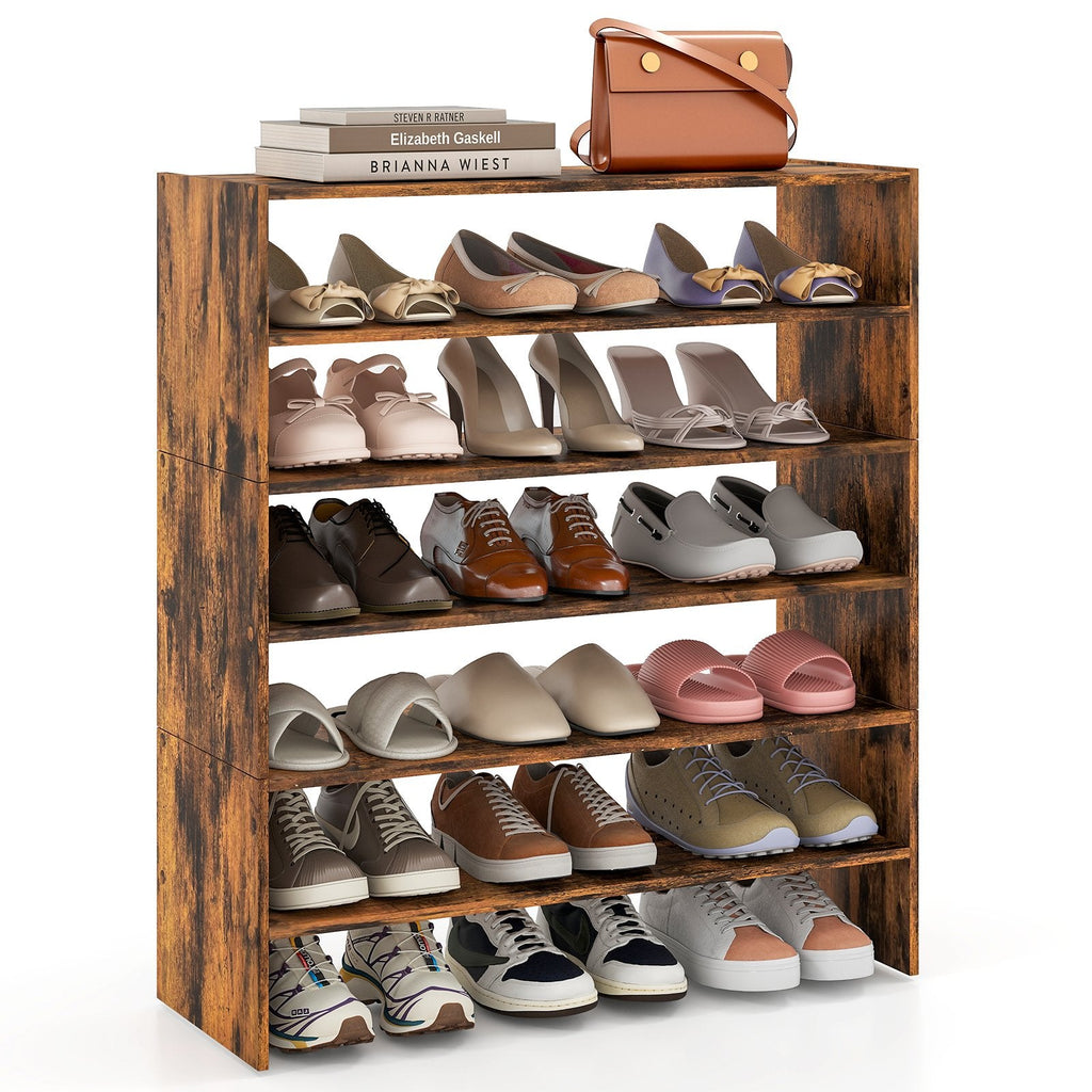 6-tier Shoe Rack with Anti-tipping Device for Entryway-Black