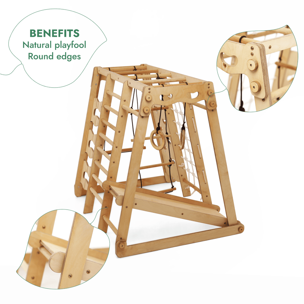 6in1 Indoor Jungle Gym for Toddler: Playground + Swings Set + Slide Board + Rope + Stairs