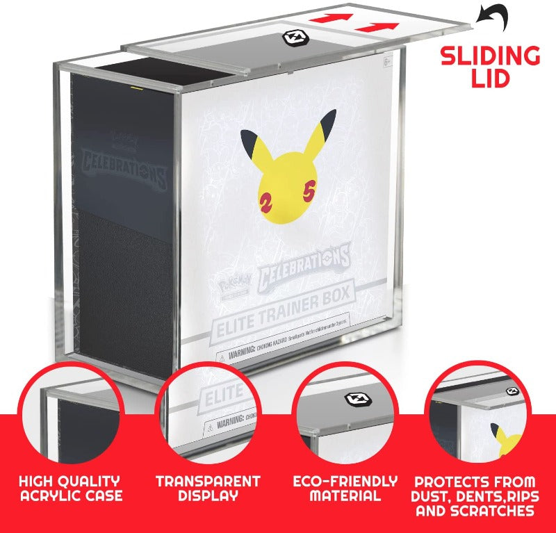 Pokemon ETB Elite Trainer Box w/ Sliding Lid Anti-UV - EVORETRO Acrylic Protector 4.0MM (Pack of 12)