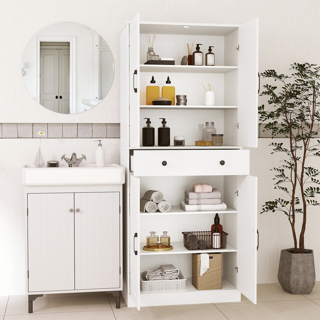 72 Inch Tall Modern Farmhouse Cupboard Cabinet with 4 Barn Doors-Coffee