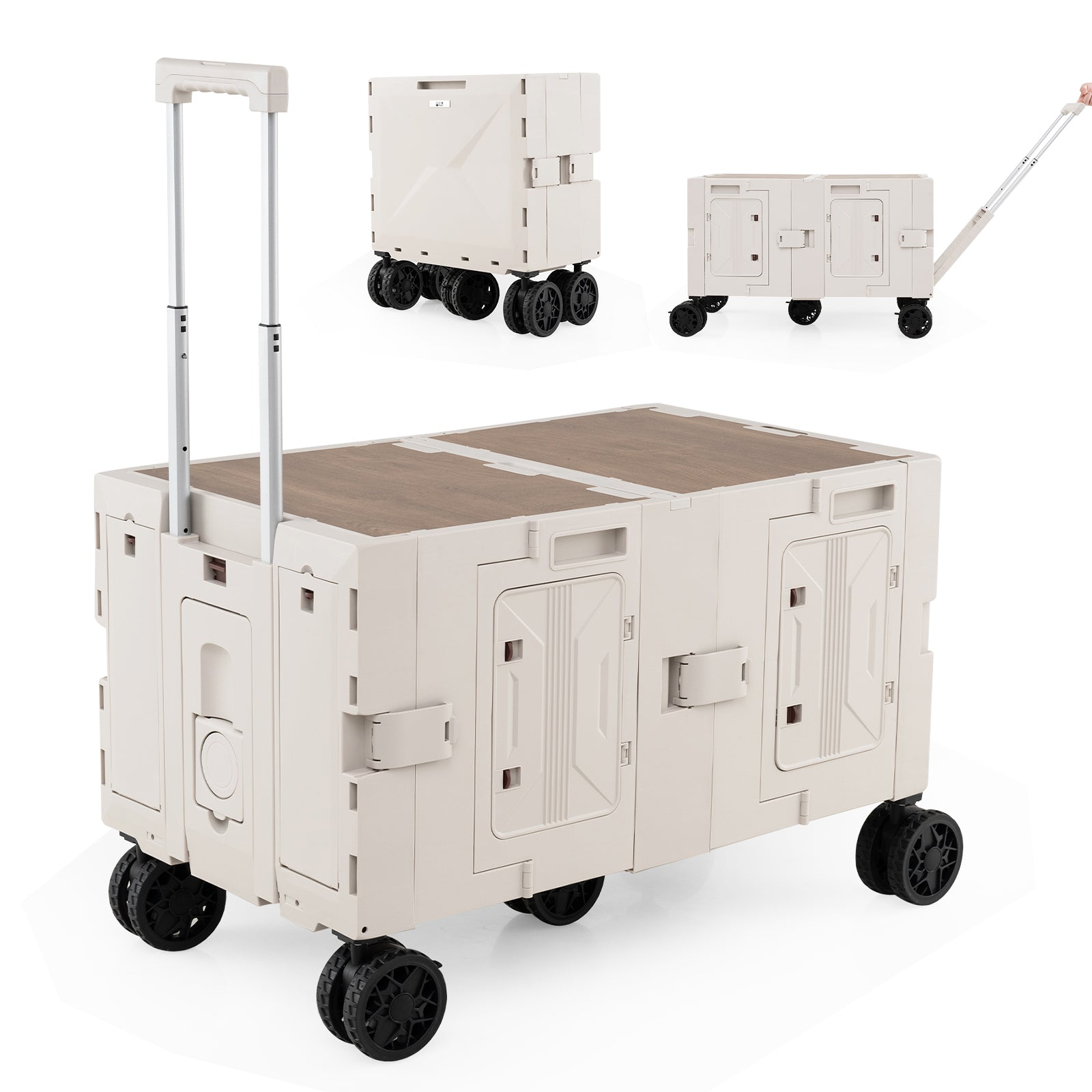 Large Foldable Utility Cart with 2-Tier Storage Crates and Telescoping Handle-Black