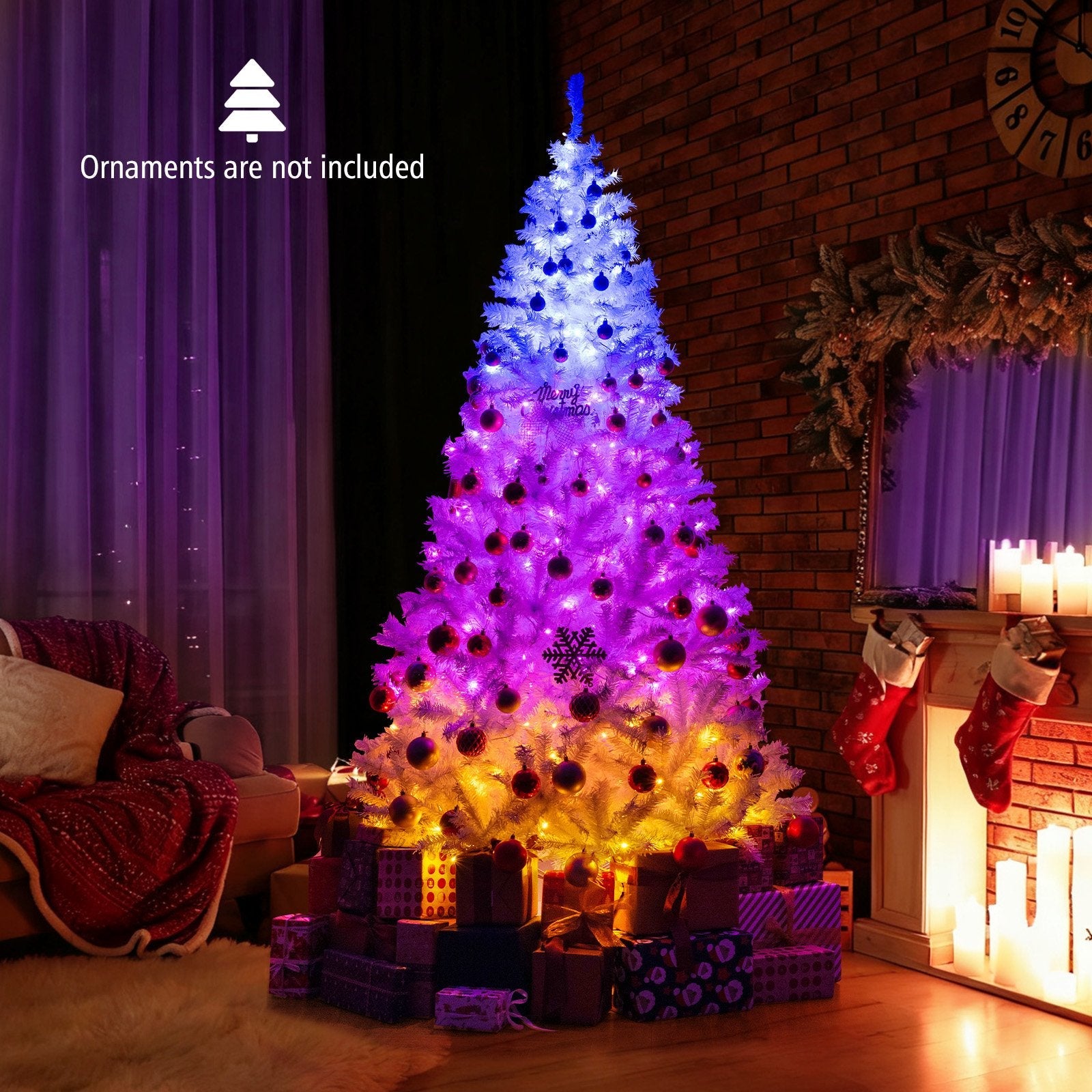 7 Feet Artificial Christmas Tree Hinged Pre-Lit Xmas Tree with 11 Lighting Modes