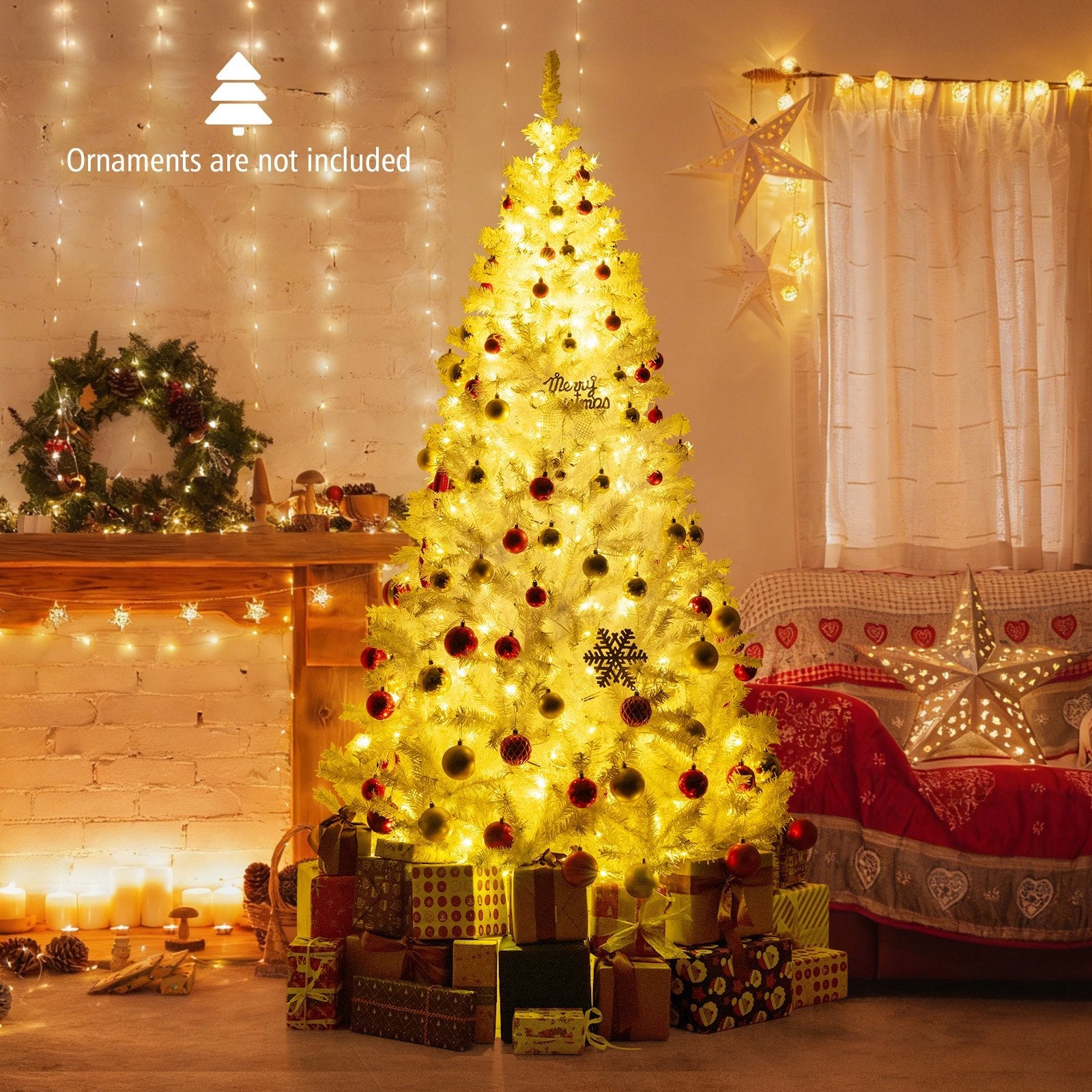 7 Feet Artificial Christmas Tree Hinged Pre-Lit Xmas Tree with 11 Lighting Modes
