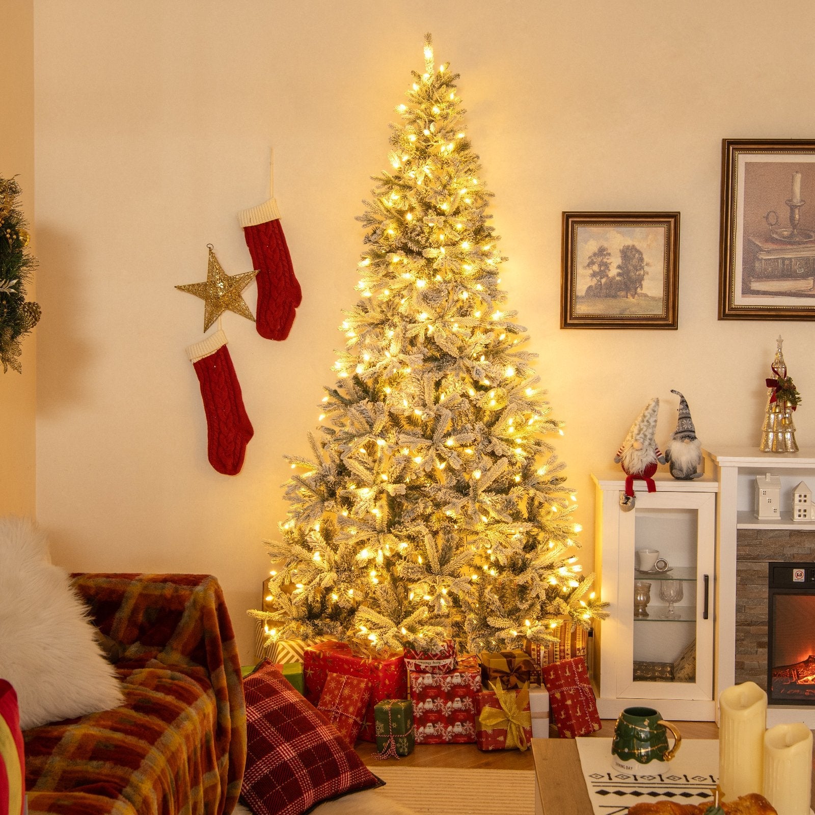 7 Feet Half Artificial Christmas Tree with 852 PE & PVC Branch Tips and 9 Modes-M