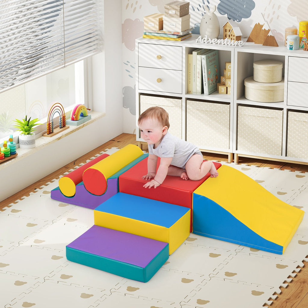 7-Piece Foam Blocks for Toddlers Soft Climbing Toys Indoor Play for Babies-Pink