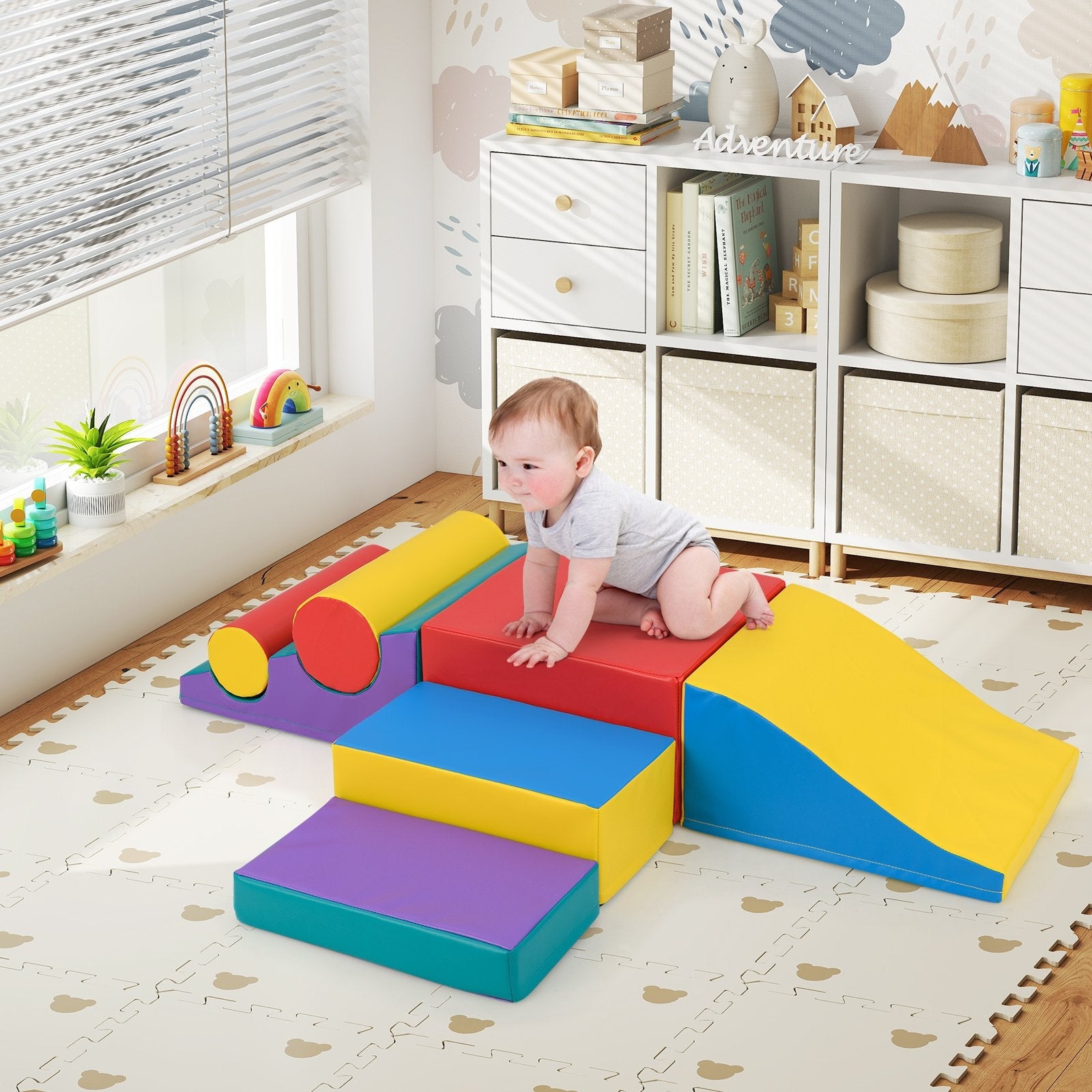 7-Piece Foam Blocks for Toddlers Soft Climbing Toys Indoor Play for Babies-Pink