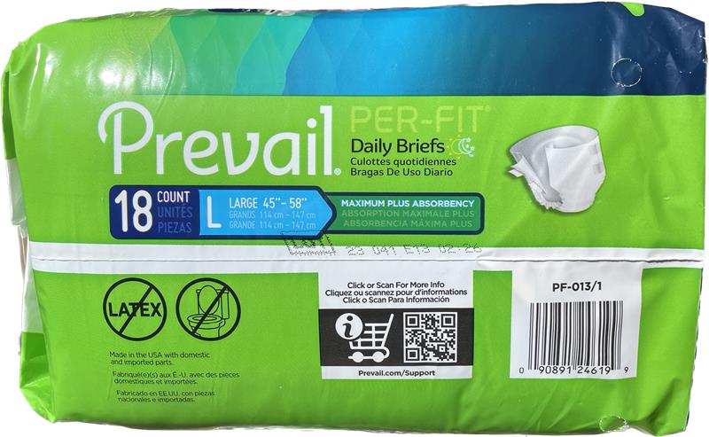 Prevail Per-Fit Daily Briefs Large 18 count