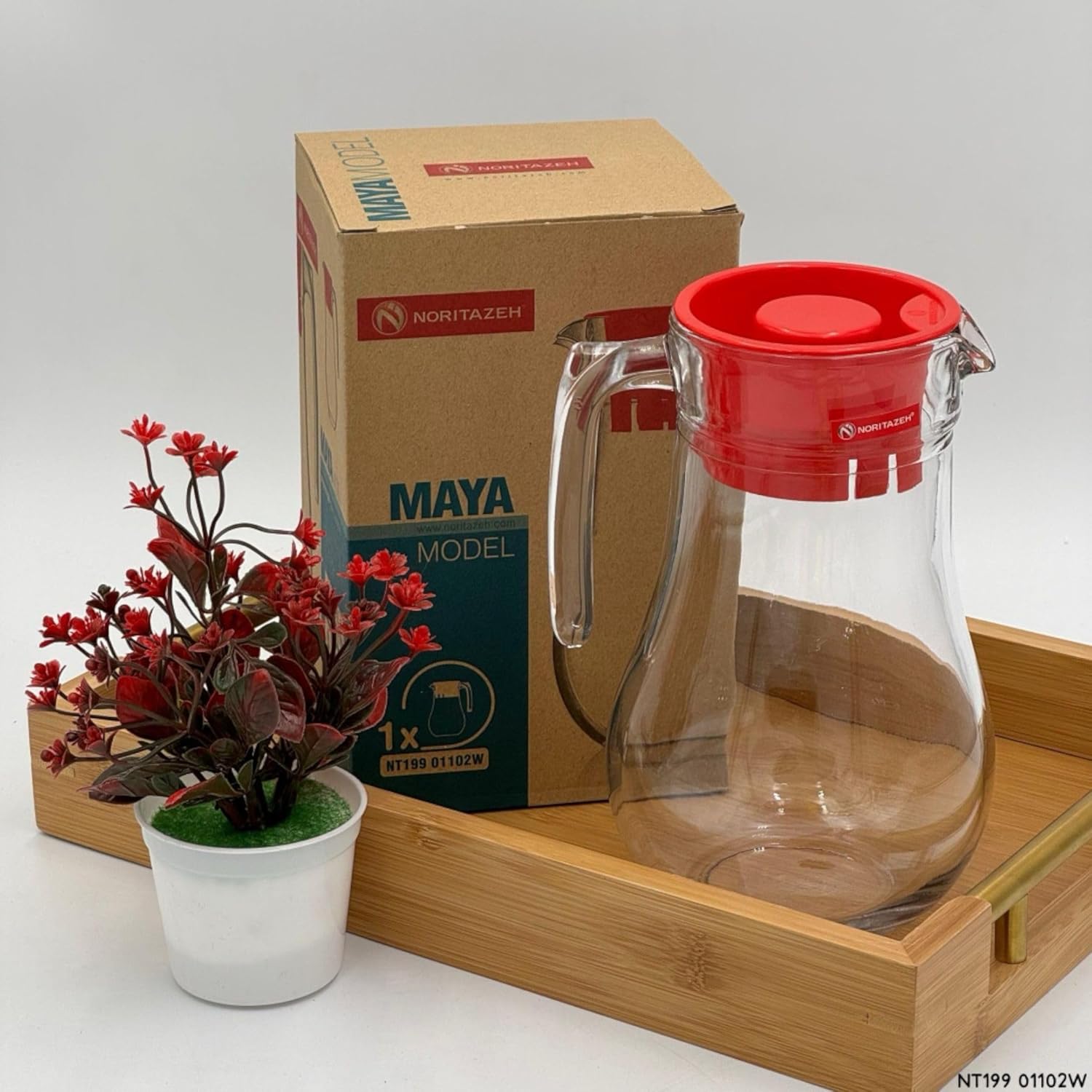 Noritazeh Maya Glass Jug with Red Lid — 1.2L