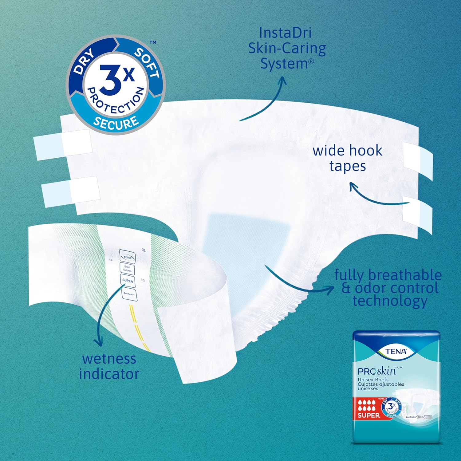 TENA Incontinence Briefs, Uni-Sex Fit, Super Absorbency, Large