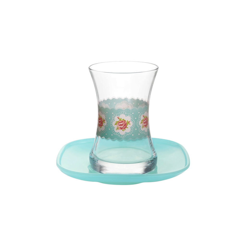 Turkish Tea Glass Set with Saucers 5.75 oz – LAV MONA BLUE - Set of 6+6