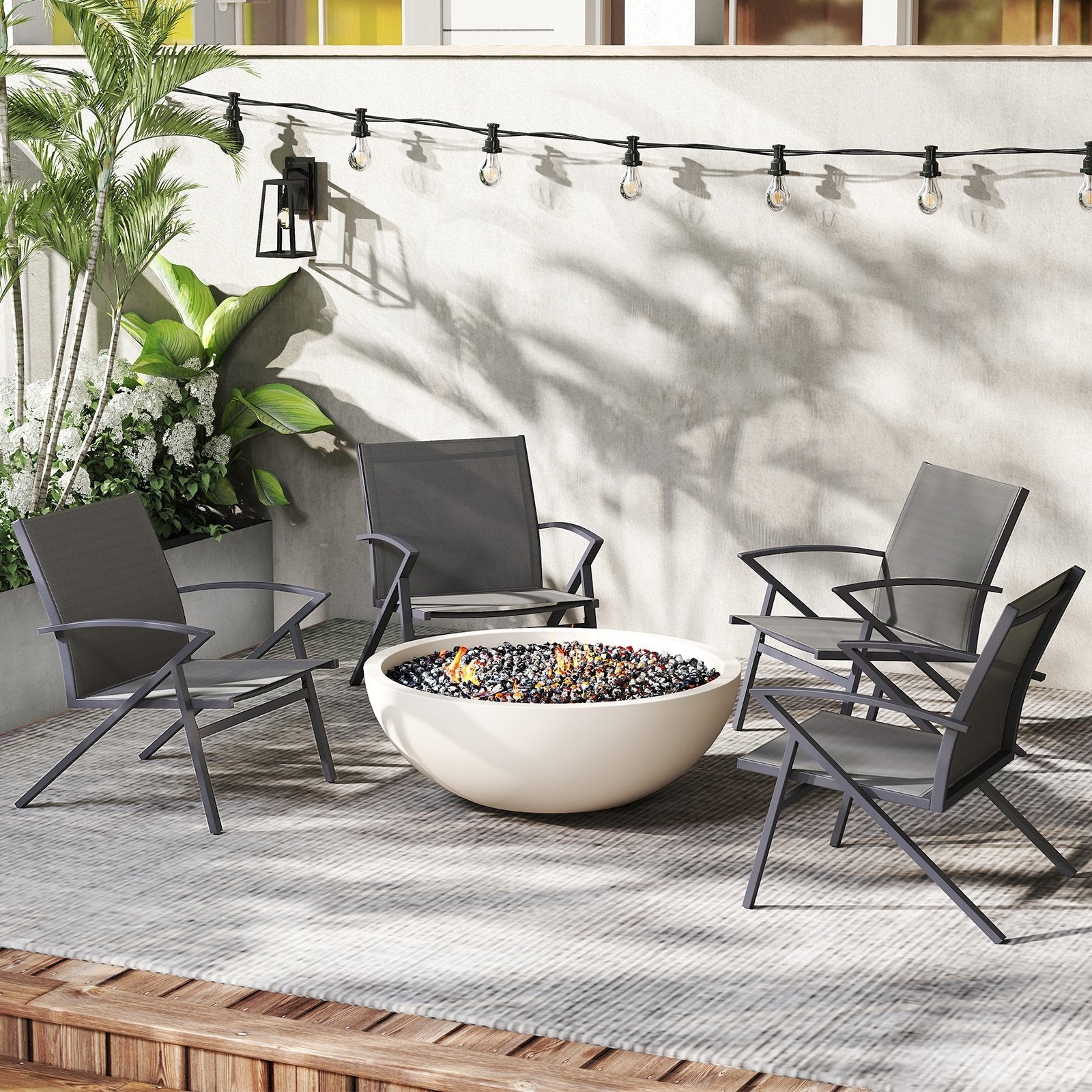 Patio Chairs Set of 2 Lawn Chairs with Heavy Duty Metal Frame-Grey