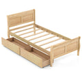 Twin Size Sleigh Bed with 2 Storage Drawers Wood Platform Bed Frame-Natural