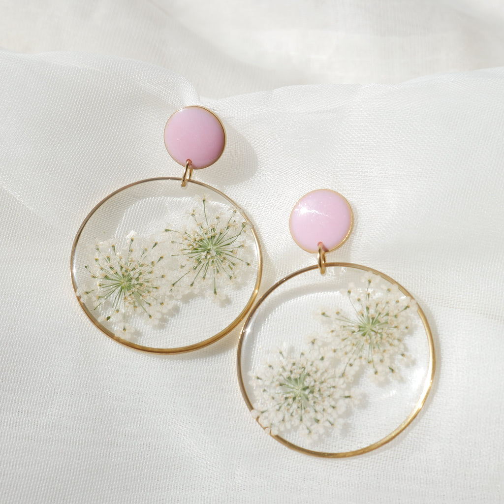 Boucles d'oreilles duo Estelle blanche et rose - rond (xxl)