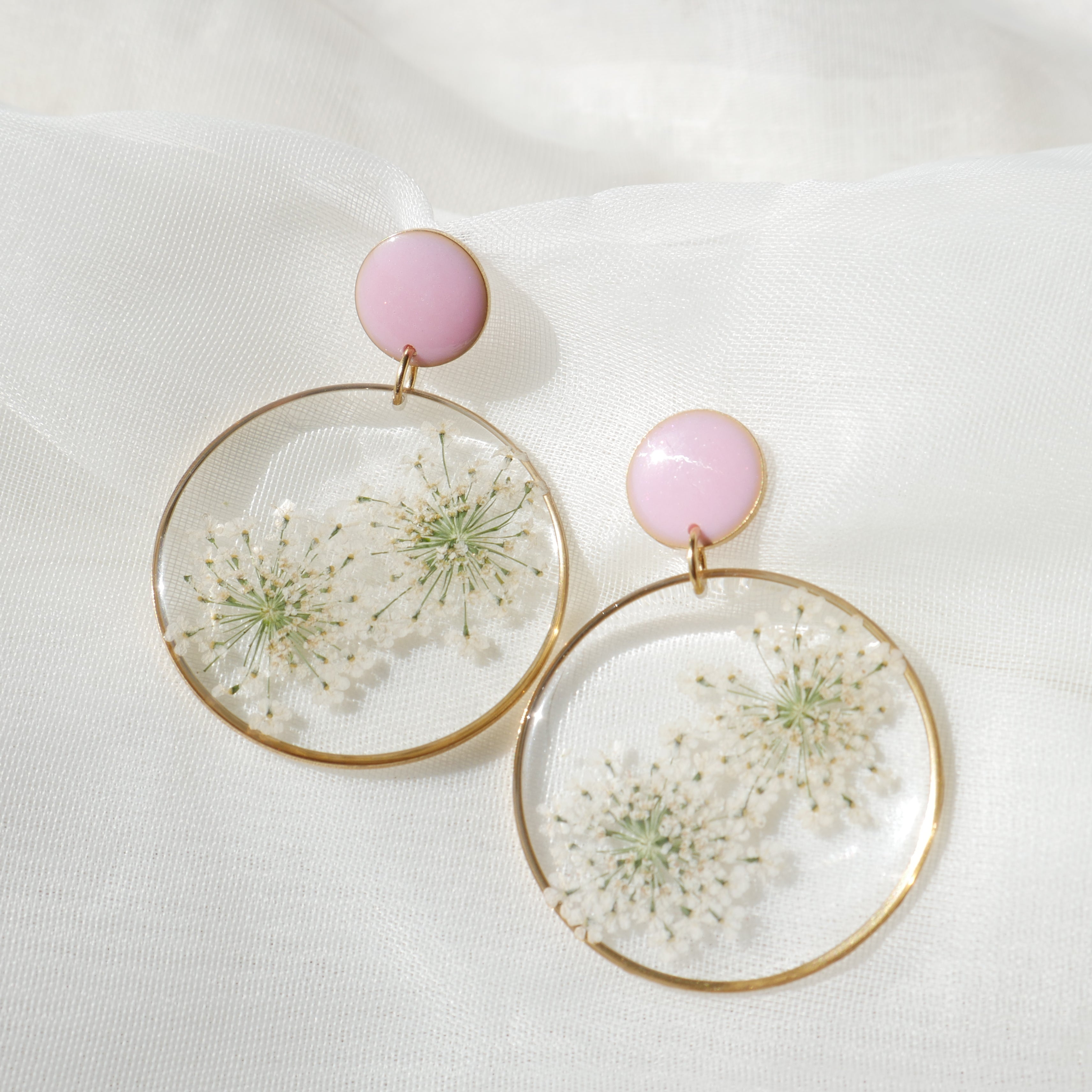 Boucles d'oreilles duo Estelle blanche et rose - rond (xxl)