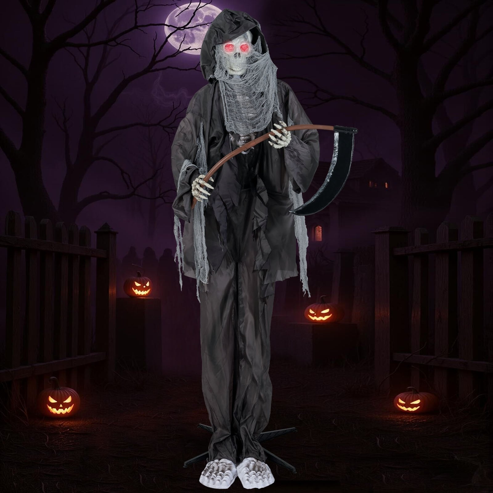 8.5 Feet Halloween Decoration Animated Standing Grim Reaper with Glowing Eyes