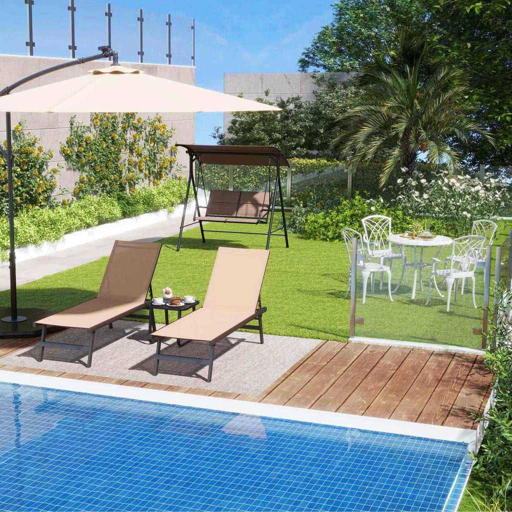 8-Piece Outdoor Furniture Set-Solar Umbrella  Bistro Set  Conversation Set  Chaise Lounger  Folding Bed  Side Table  Swing Chair & Dining Set