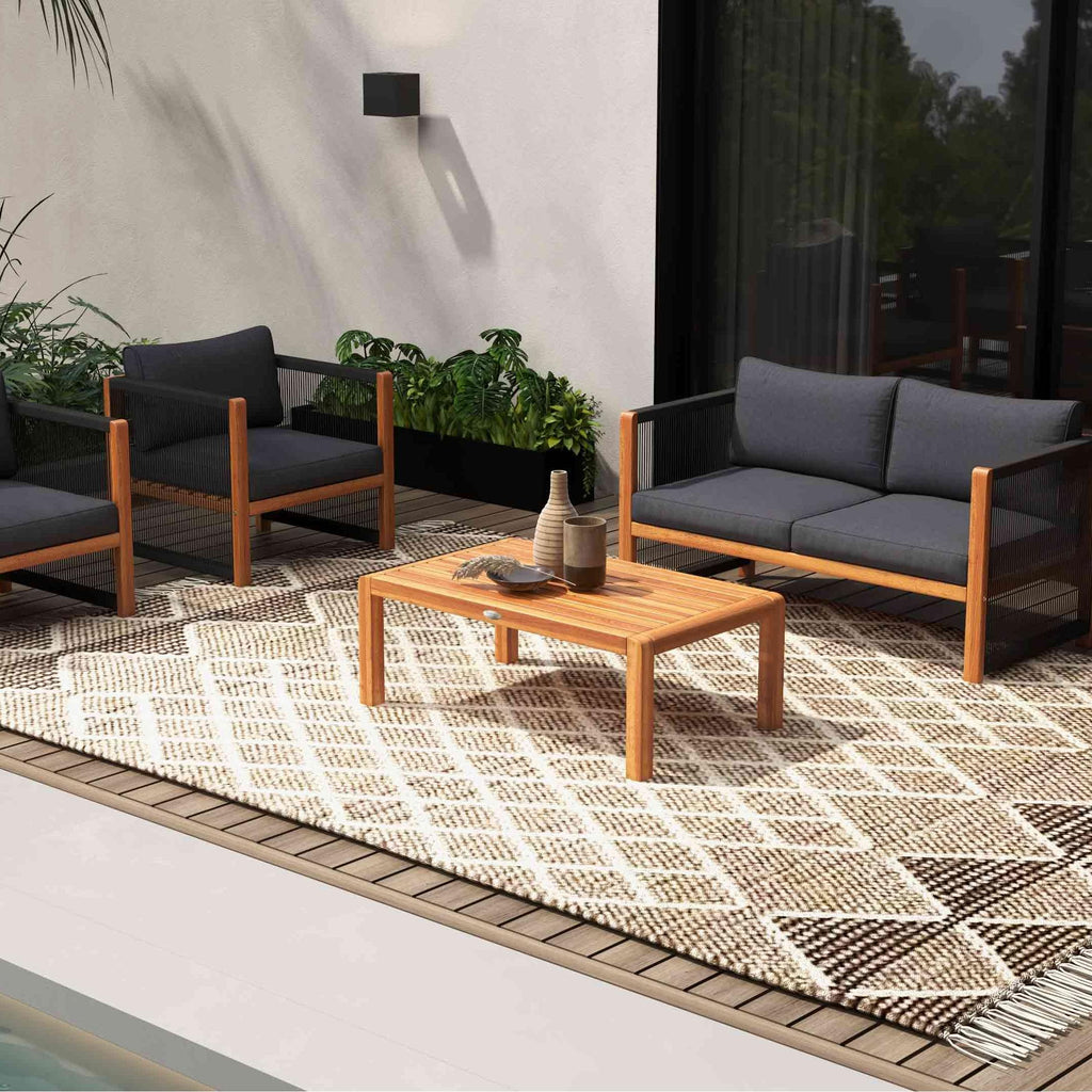 8-Piece Outdoor Furniture Set-Solar Umbrella  Bistro Set  Conversation Set  Chaise Lounger  Folding Bed  Side Table  Swing Chair & Dining Set
