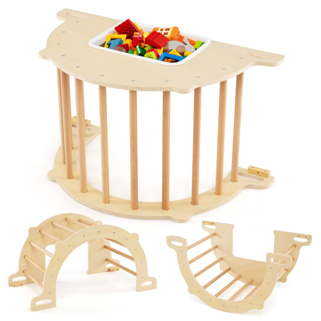 8 in 1 Climbing Arch Sensory Table for Kids with Collapsible Storage Bin for 3+ Years Old-Natural