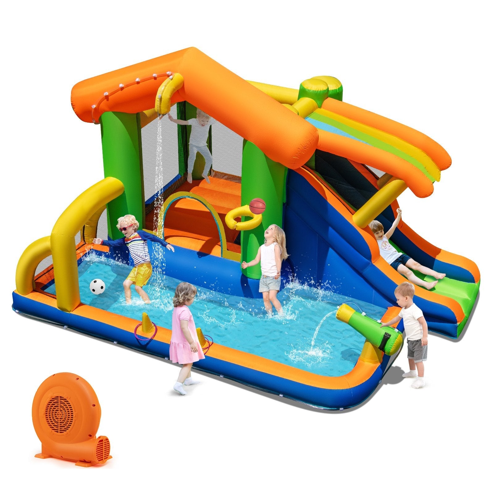 8-in-1 Jumping Castle with Slide and 520W Blower