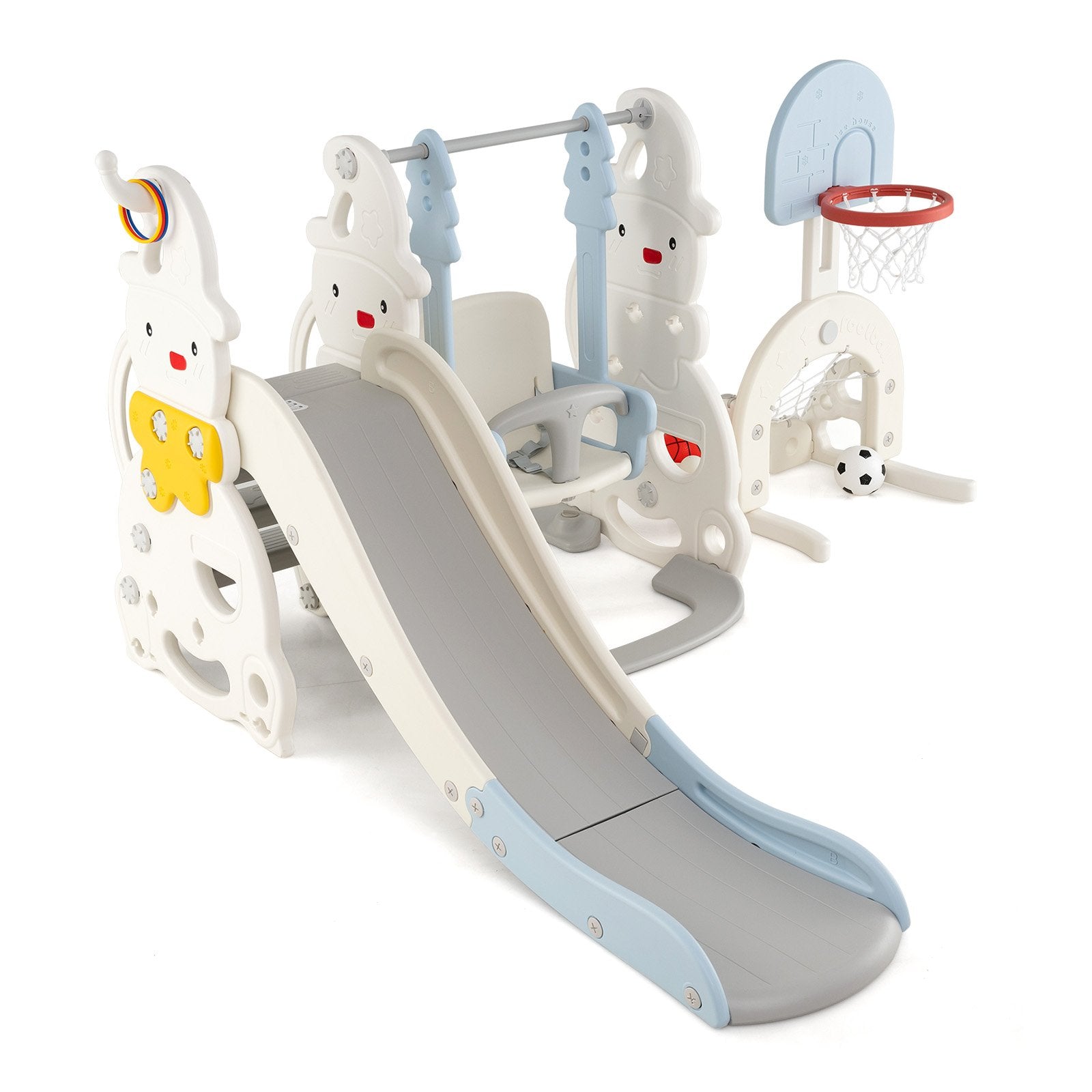 7 in 1 Toddler Slide and Swing Set with Height Adjustable Swing and Basketball Hoop