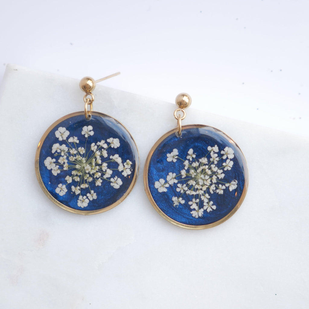 Boucles d'oreilles Céleste - fleurs de carottes- rond 25mm