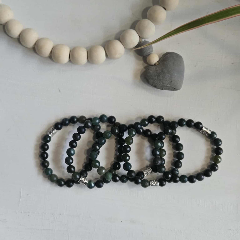 Moss Agate Gemstone Bead Bracelet