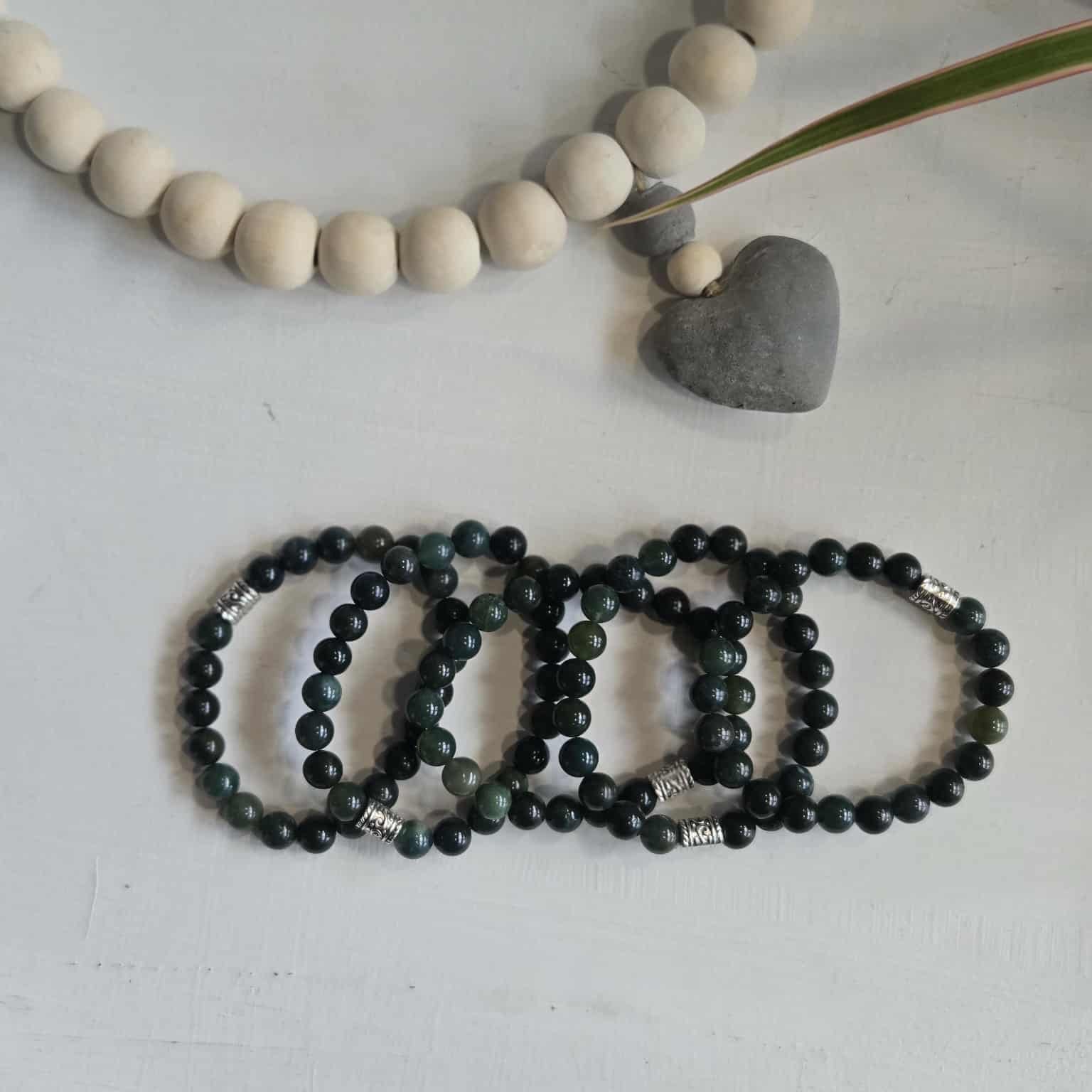 Moss Agate Gemstone Bead Bracelet