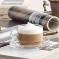 Stackable Glass Coffee Cup & Saucer 9 oz - LAV COZY - Set of 6+6