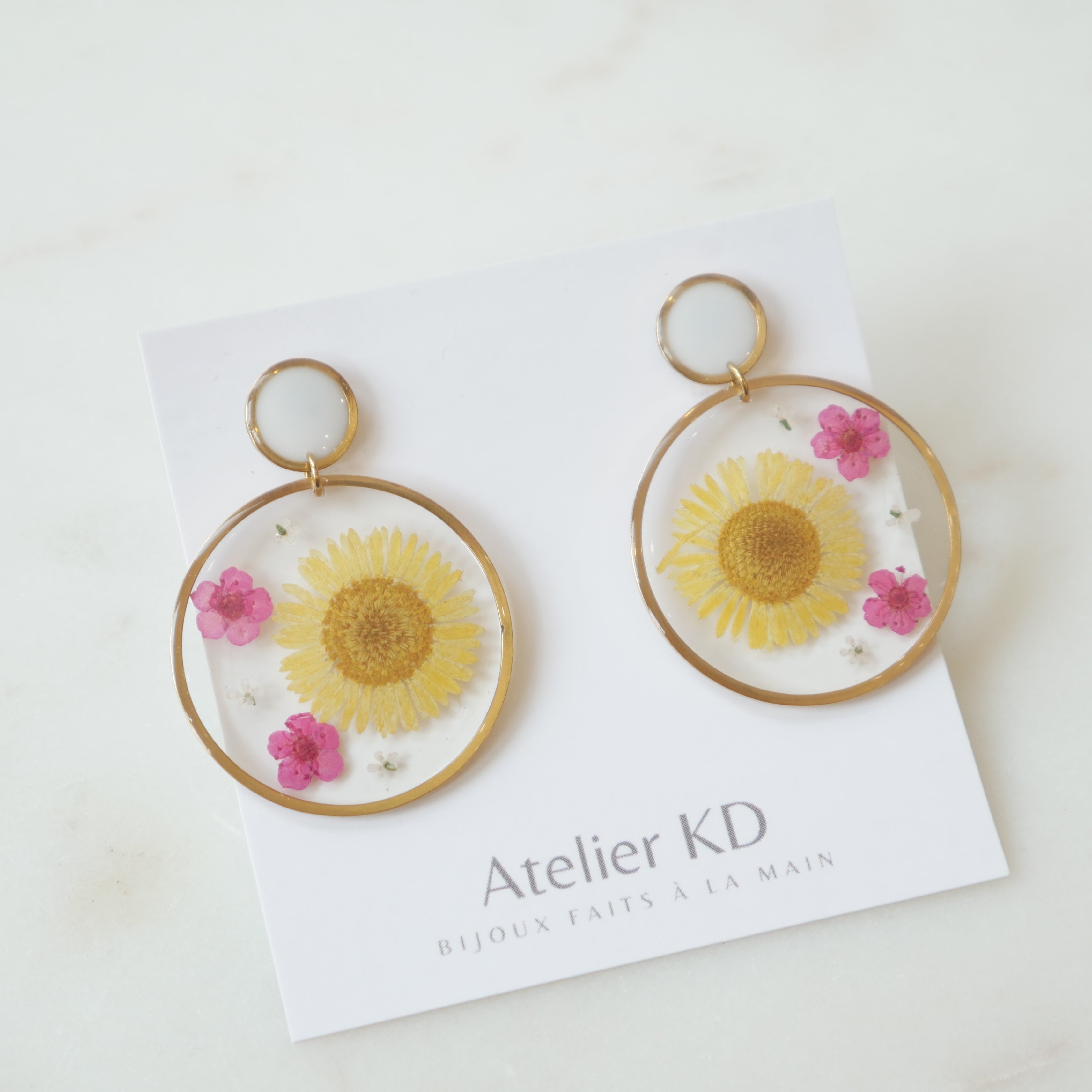 Boucles d'oreilles duo jaune et fuschia - goutte (XXL)