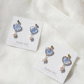 Boucles d'oreilles myosotis et perles - coeur 16mm