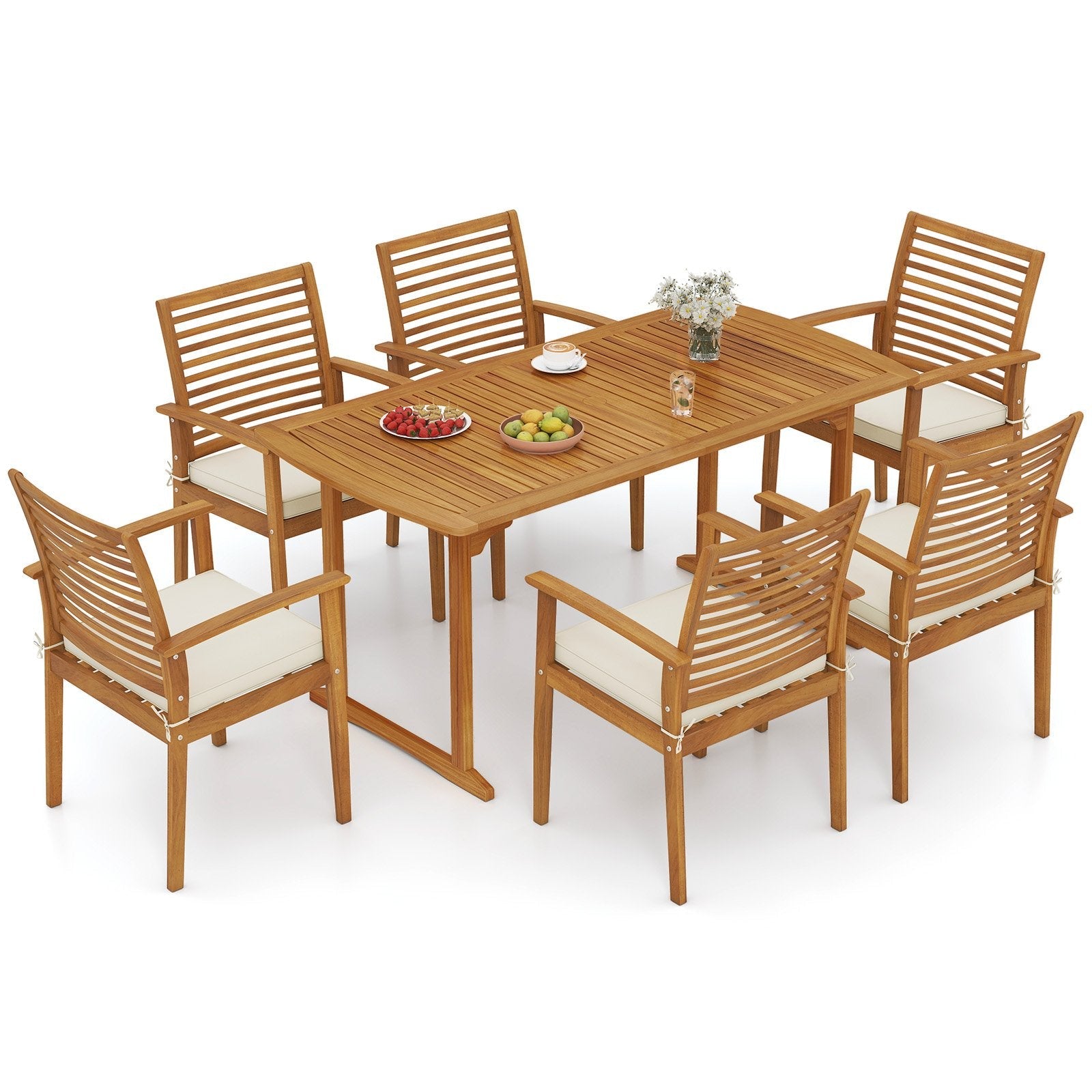 Acacia Wood 7-Piece Patio Dining Set with Umbrella Hole