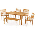 Acacia Wood Outdoor Table and Bench Chairs Set with 1.97 Inch Umbrella Hole