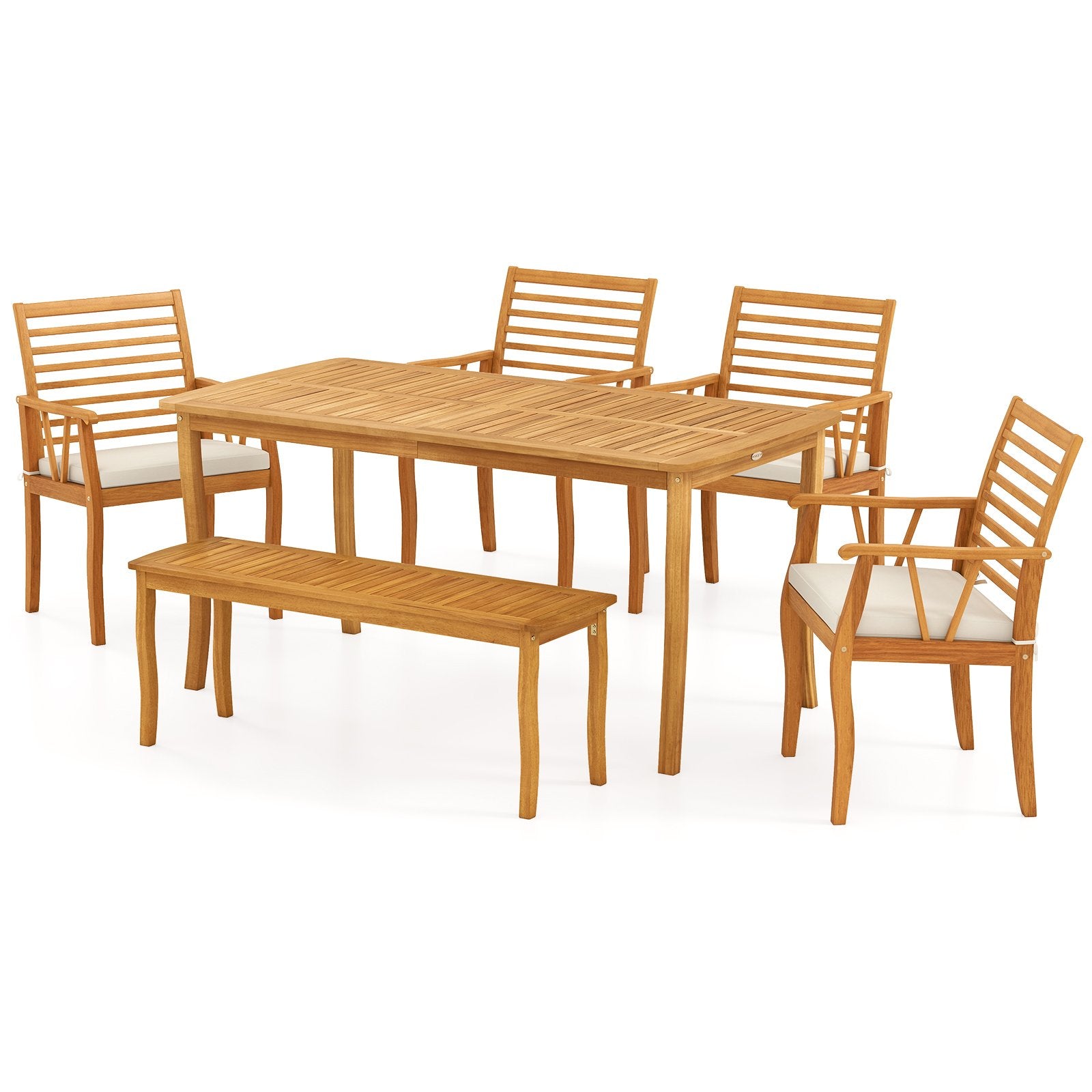 Acacia Wood Outdoor Table and Bench Chairs Set with 1.97 Inch Umbrella Hole