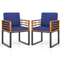 Acacia Wood Outdoor Dining Chairs Set of 2 with Soft Cushions-Navy