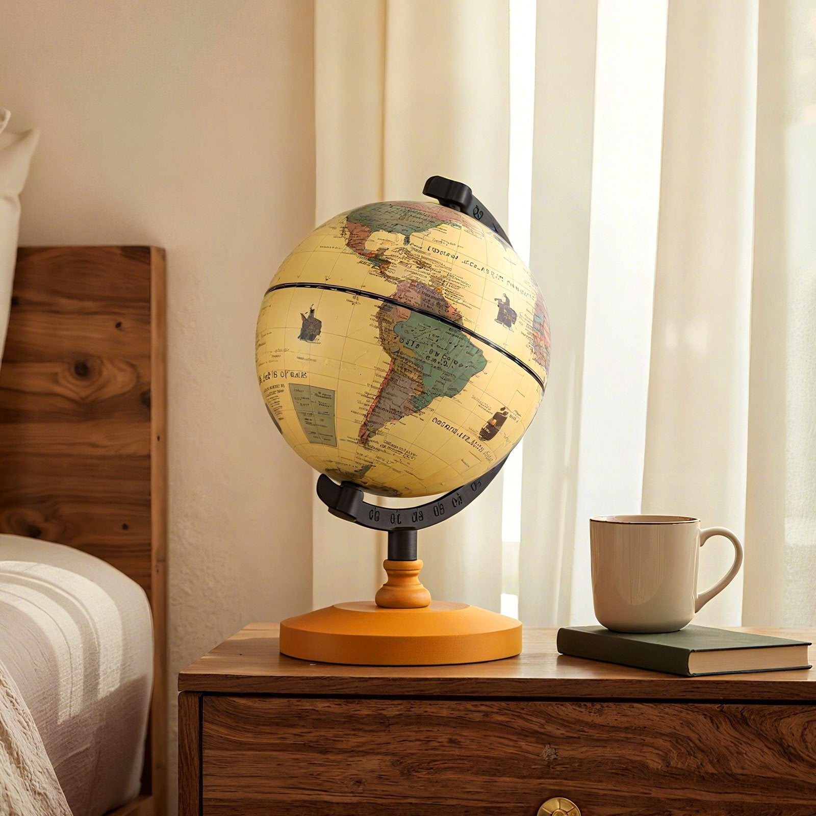 Antique Globe Dia 5.5 Inch Mini Rotating World Globe with Wooden Base-Brozen
