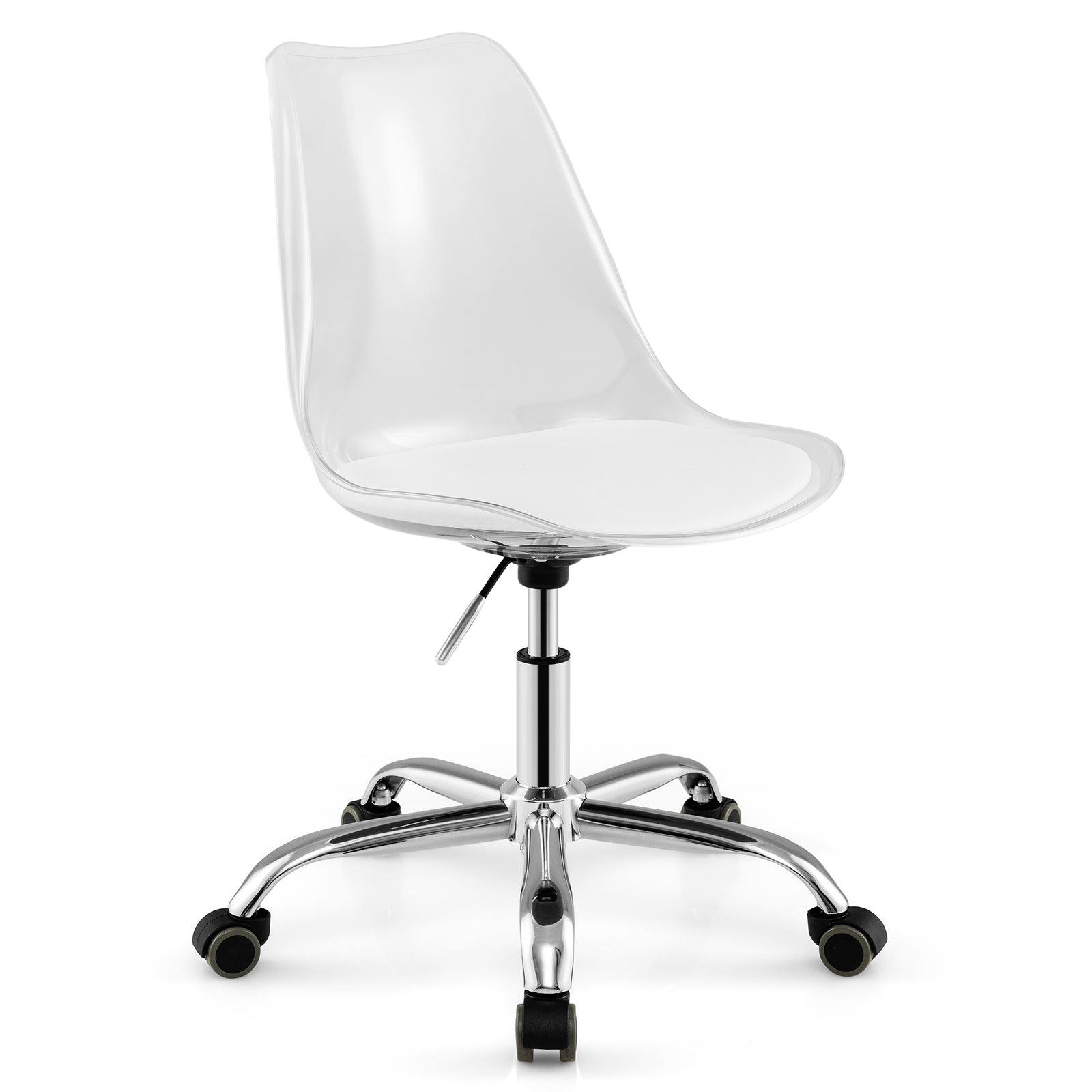 Armless Rolling Office Chair with Swivel Seat and PU Leather Cushion-Clear