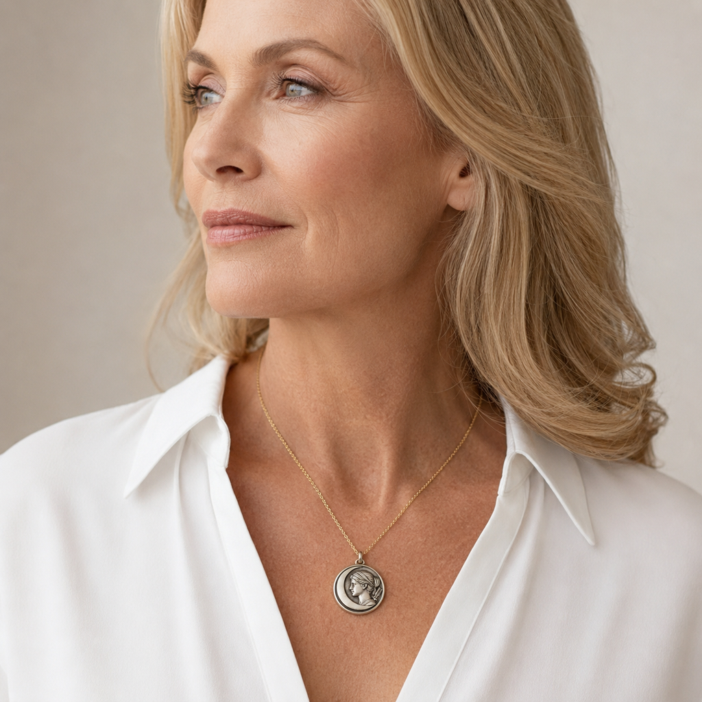 Artemis Pendant – Crescent Moon Goddess Medallion